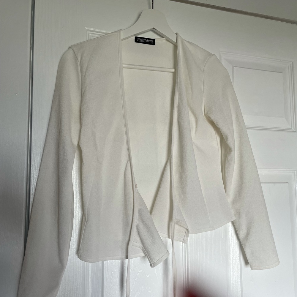 White crepe long sleeve wrap top